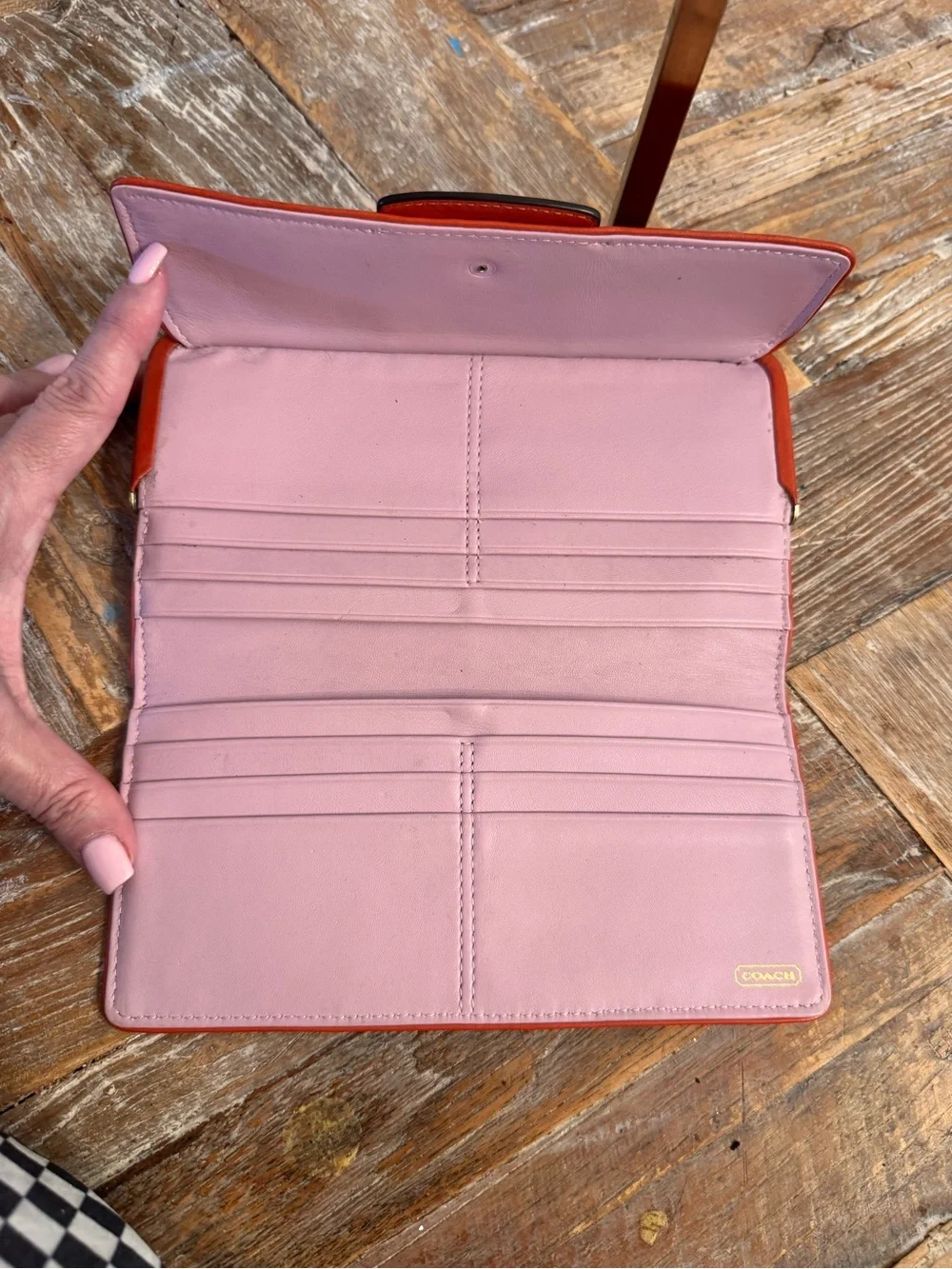 Coach Red and Orange Kiss-Lock Wallet with Gold-Tone Logo